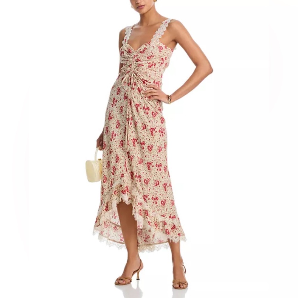 Cinq a Sept Stevie Ruched Lace Trim Cocktail Dress